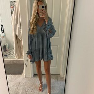 Blue silk mini dress